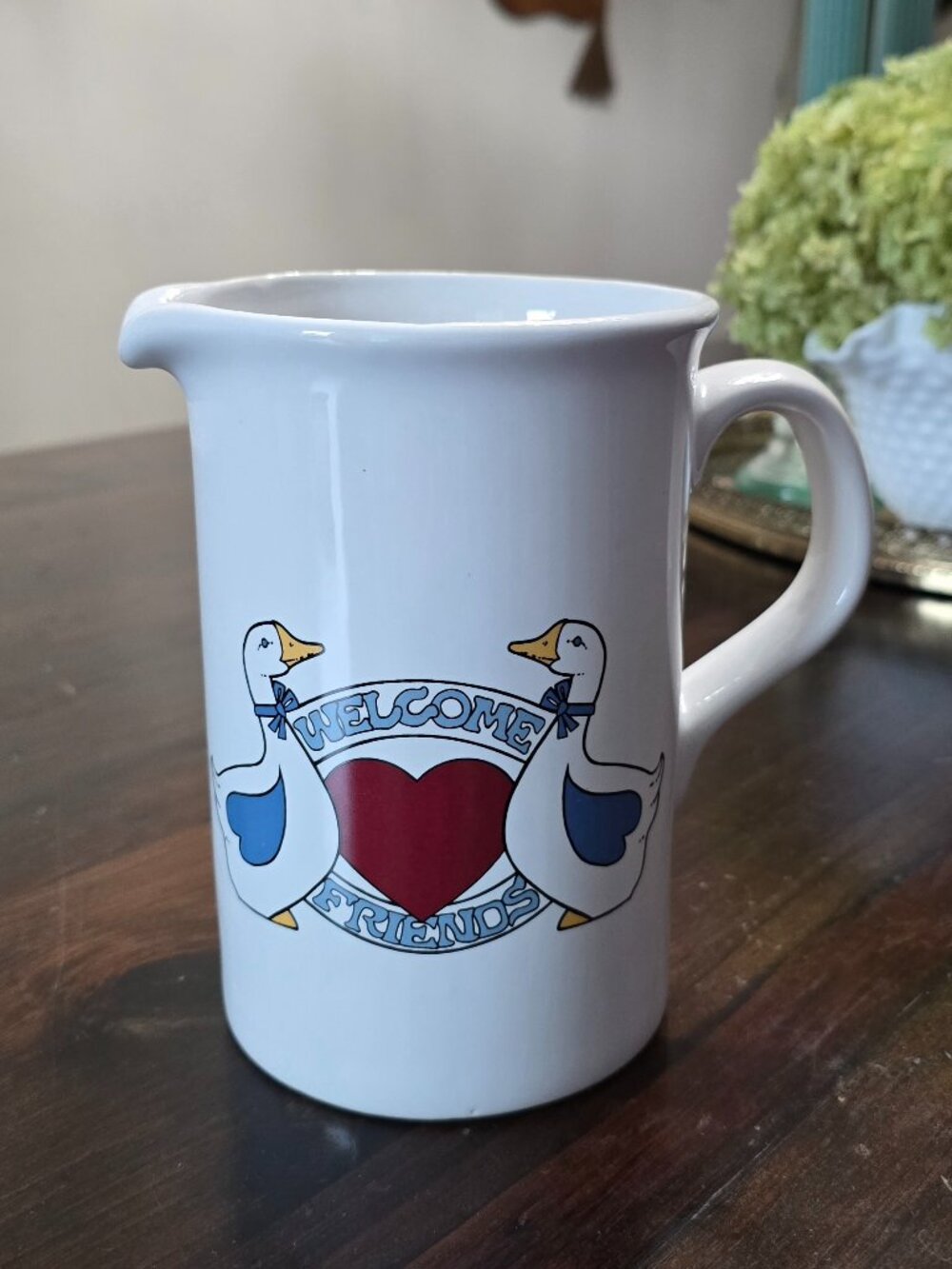 Vintage 1980s Himark Ganderville "Welcome Friends" Country Goose Pitcher